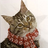Ubrousek na decoupage - vzor 4050 poslední 1ks: kočka se šálou, vánoce
