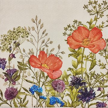 Ubrousek na decoupage - vzor 2113 kytky, louka, jetel