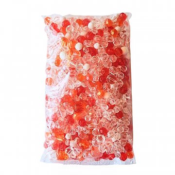 Broušenky a mačkané korálky směs 100 g oranžová / bílá