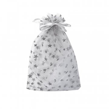Organzový sáček 12x9 cm vánoční s hvězdičkami