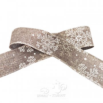 Stuha juta vločky š. 40 mm šedá potisk 1 m