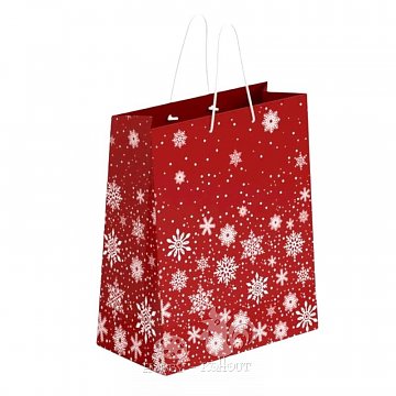 Dárková taška vánoční 23x18 cm - červená, vločky