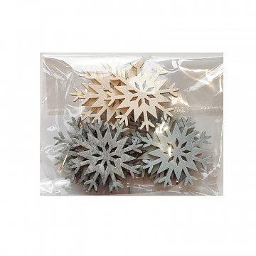 Dřevěná dekorace - vločky 4 cm modré a bílé 12 ks