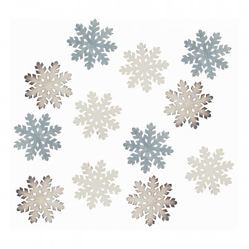 Dřevěná dekorace - vločky 4 cm modré a bílé 12 ks