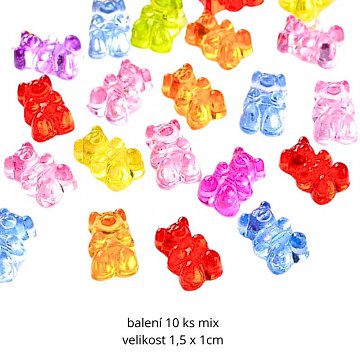 Korálky plastové medvídek 15x10 mm / 10 ks mix