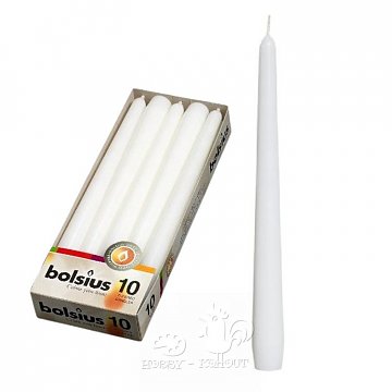 Svíčky bolsius kónické, balení 10 ks 24,5x2,4 cm - bílá