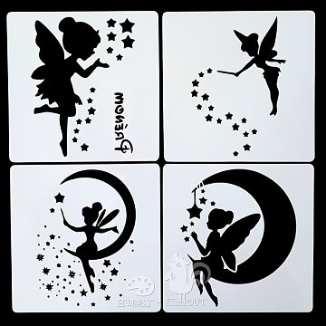 Šablony na malování: víly 13x13 cm, sada 4 ks