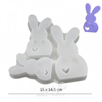 Forma silikonová - 3 velikonoční zajíci se srdíčkem