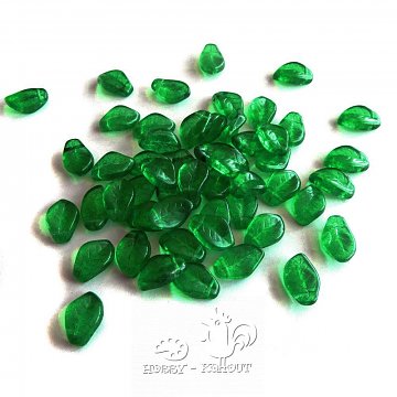 Korálky lístky sklo 14x9mm zelené 1 ks doprodej