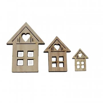 Dekorace domečky přírodní - 3 ks, různé velikosti