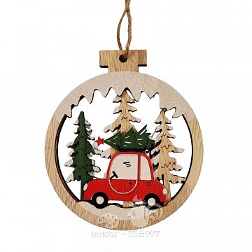 Dřevěný závěs - autíčko, stromečky 11 cm
