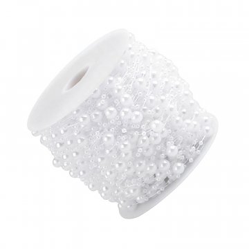 Perličky plastové 3 - 8 mm na silonu - bílé 3 m