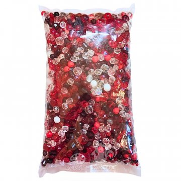 Broušenky a mačkané korálky směs 100 g červená / bílá