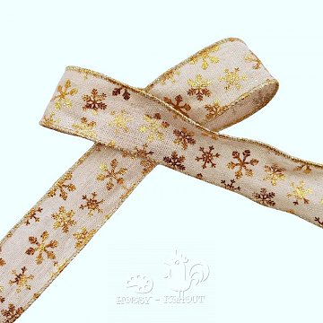 Juta stuha vločky š. 40 mm - přírodní a zlatá 1 m