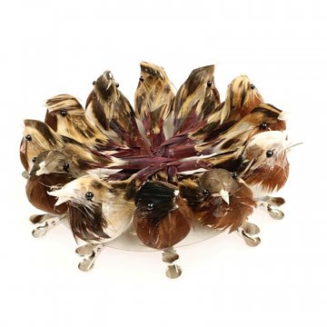 Dekorace ptáček na klipu 9 cm - přírodní hnědý 1 ks