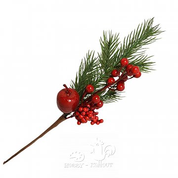Dekorace větvička vánoční - bobule, jablíčko 35 cm