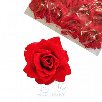 Květ růže 6 cm sametová / 1 ks červená velvet