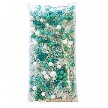 Broušenky a mačkané korálky směs 100 g mint / zelená