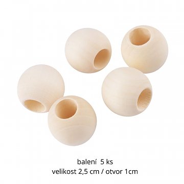 Dřevěné korálky 25 mm světlé přírodní 5 ks