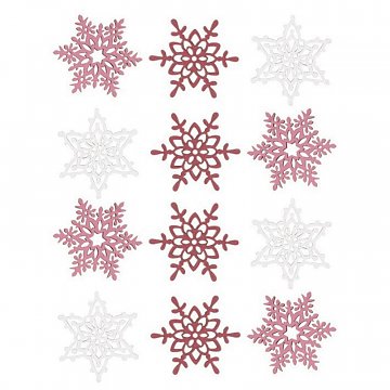 Dřevěná dekorace - vločky 4 cm bordové a bílé 12 ks