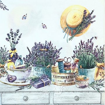 Ubrousek na decoupage - vzor 0119 levandule, klobouk