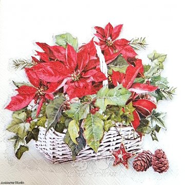 Ubrousek na decoupage - vzor 3505 vánoční růže, košík