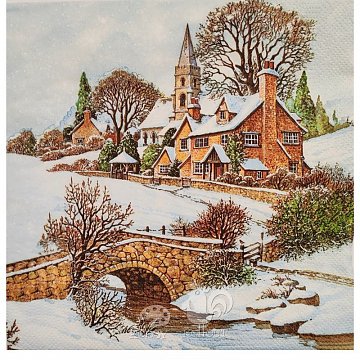 Ubrousek na decoupage - vzor 3303 zima, domečky, krajina