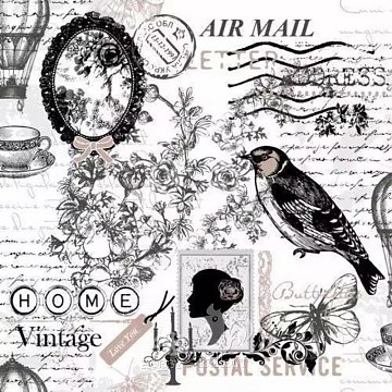 Ubrousek na decoupage - vzor 1712 vintage, ptáček, air mail