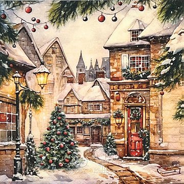 Ubrousek na decoupage - vzor 3301 domečky, vánoce