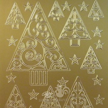 Etikety samolepící - Vánoční stromky zlaté