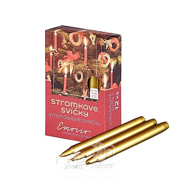 Svíčky stromkové 12 ks zlaté metalické