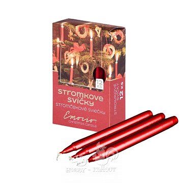 Svíčky stromkové 12 ks červené metalické