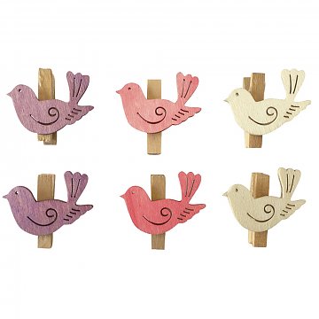 Dřevěné dekorační kolíčky - ptáčci 6 ks