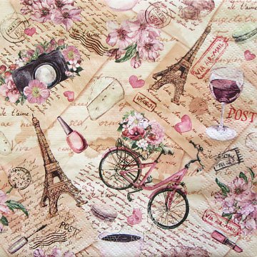 Ubrousek na decoupage - vzor 1822 Paříž, růžové kolo