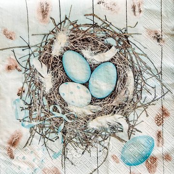 Ubrousek na decoupage - vzor 1564 vajíčka tyrkys, hnízdo