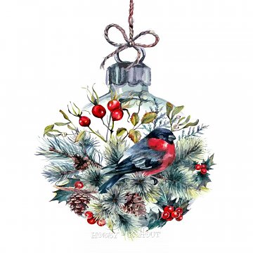 Ubrousek na decoupage - vzor 4463 ptáček a vánoční ozdoba