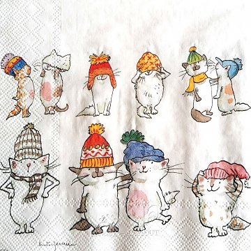 Ubrousek na decoupage - vzor 4021 kočky vánoční kreslené