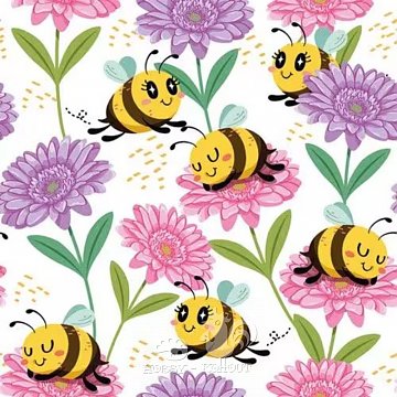 Ubrousek na decoupage - vzor 1026 šťastné včelky, květiny