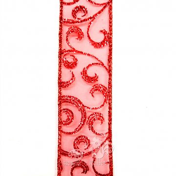 Stuha ornament š. 40 mm - červená 1 m