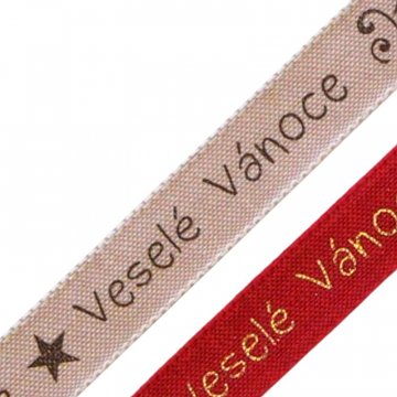 Stuha 25 mm - Veselé vánoce béžová 1 m