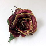 Dekorace květ růže 9 cm / 1 ks červená glitr
