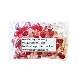 Broušenky a mačkané korálky směs 100 g červená / bílá