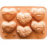 Forma silikonová - srdíčka 6 motivů, vel.&nbsp;24x17cm&nbsp;