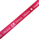 Stuha 15 mm - Veselé vánoce červená / bílá 1 m