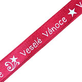 Stuha 25 mm - Veselé vánoce červená / bílá 1 m