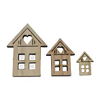 Dekorace domečky přírodní - 3 ks, různé velikosti