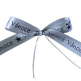 Stuha 25 mm - Veselé vánoce šedá lesklá 1 m