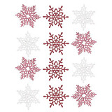 Dřevěná dekorace - vločky 4 cm bordové a bílé 12 ks