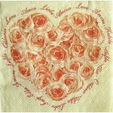 Ubrousek na decoupage - vzor 2307 srdce růže 25x25 cm