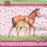 Ubrousek na decoupage - vzor 4108 koně, růžová